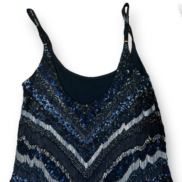AllSaints Spitalfields Hand Embellished Dress Black Blue Size 0 Designer Holiday - Picture 3 of 11